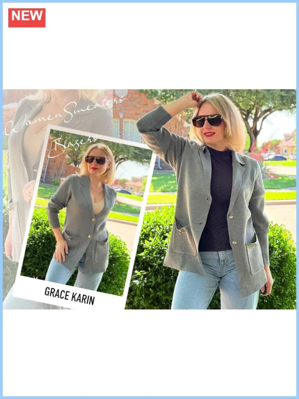 Womens Knit Blazer Long Sleeve Open Front Notch Lapel Business Casual Suit